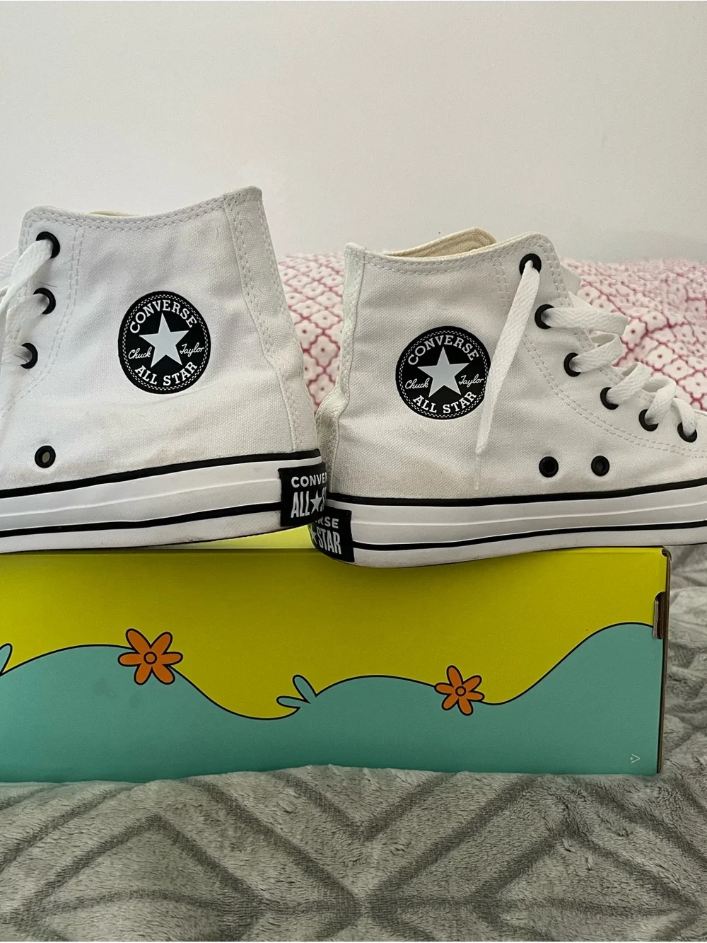 Converse White High Top Sneakers with Orange Graphic